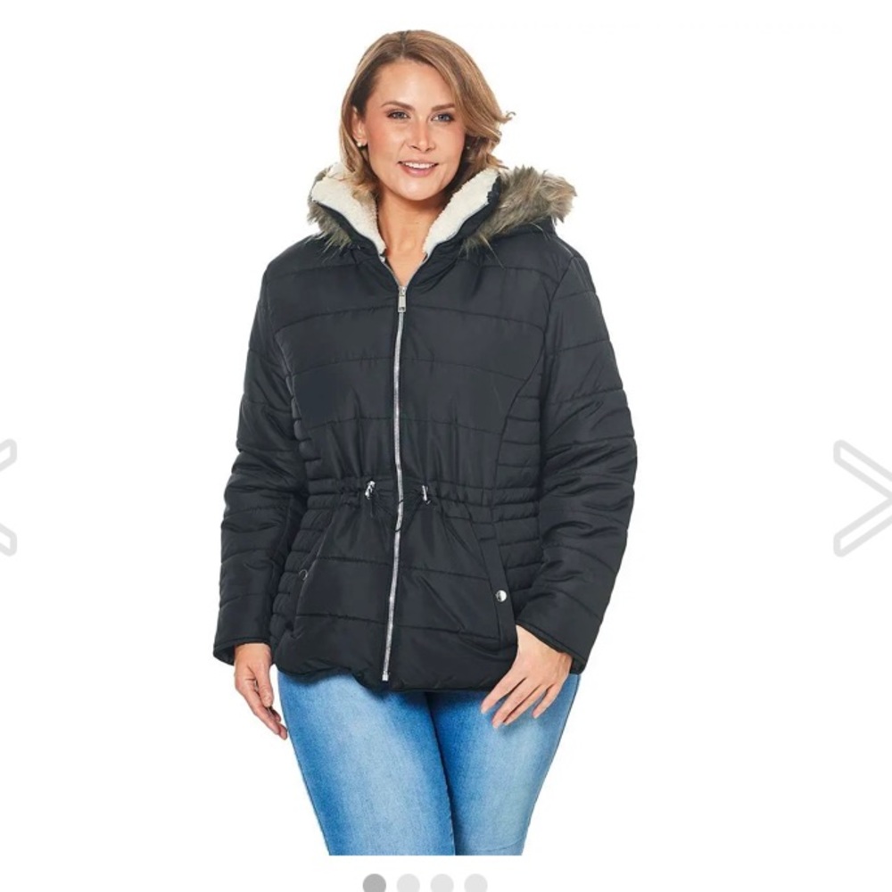 Plus Size Maralyn & Me Short Puffer Jacket With Waist Drawcord